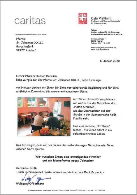 2020-03 Brief der Caritas an Konrad Dreeßen (c) Pfarrbrief März 2020